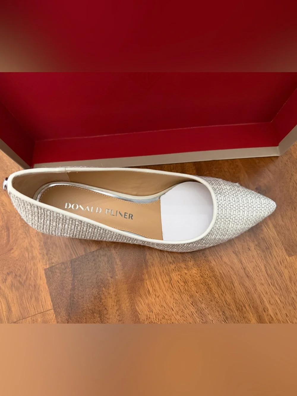 Donald J. Pliner Cream Tweed Pointed Block-Heel Pump